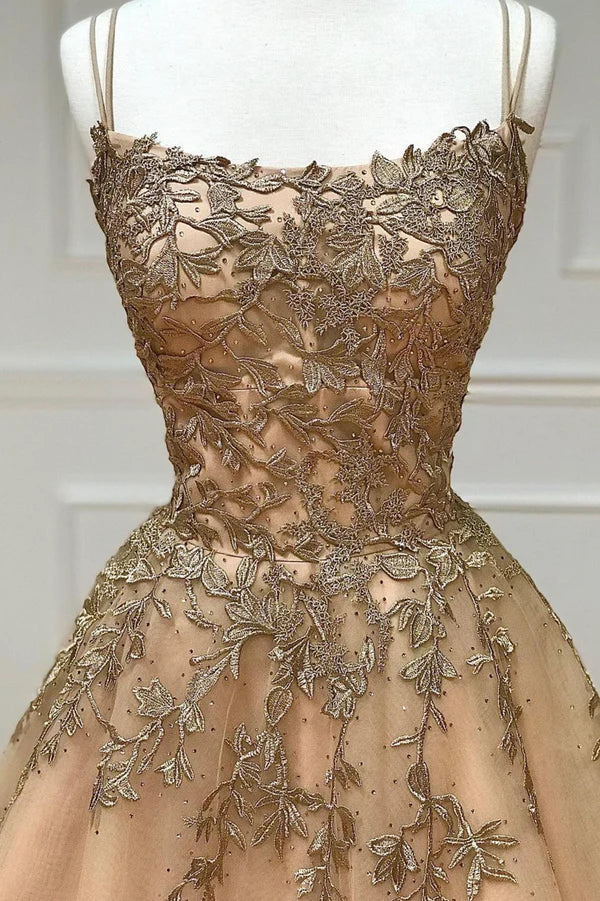 Wholesale Stylish Tulle Long Prom Dress with Lace A-Line Backless Formal Evening Dress